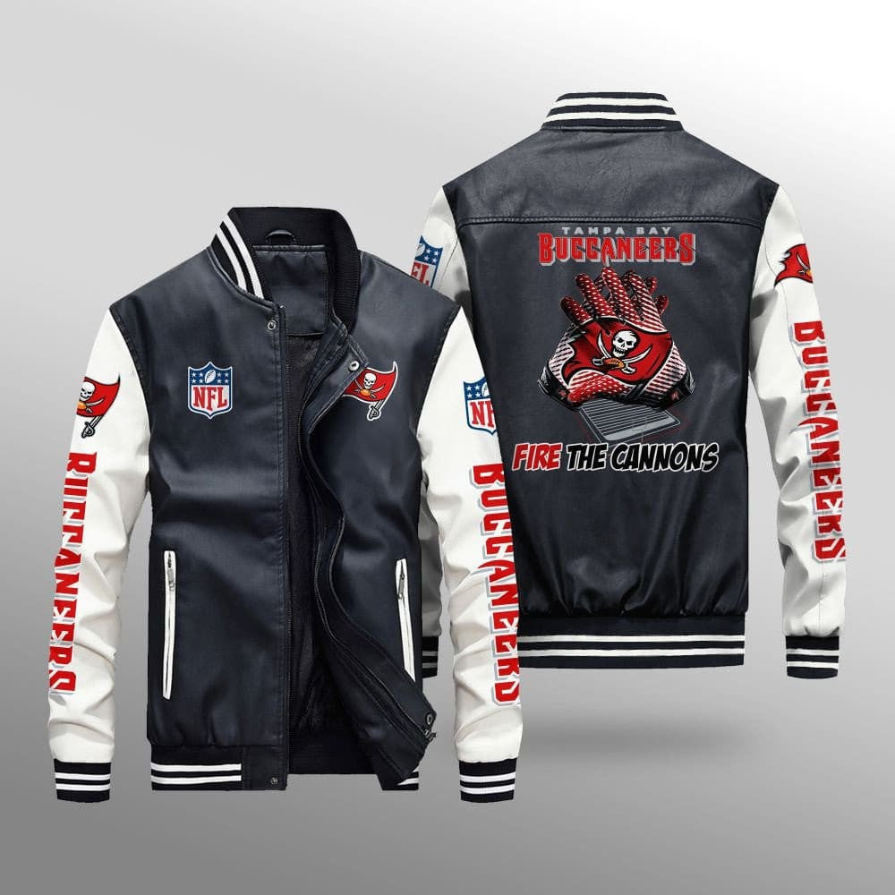 Tampa Bay Buccaneers Premium Fleece-Lined Leather Bomber Jacket BG29