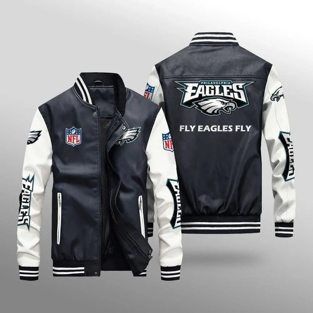 Philadelphia Eagles Premium Fleece-Lined Leather Bomber Jacket BG05