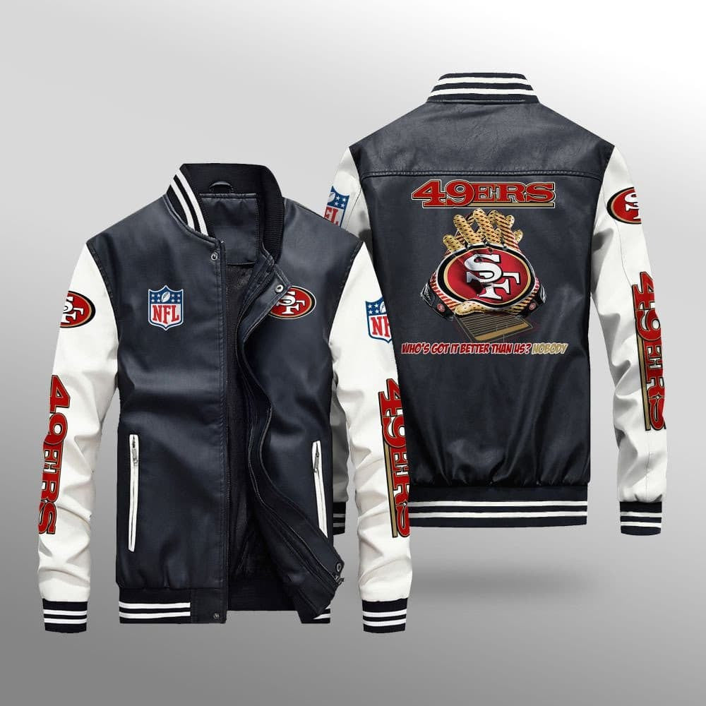 San Francisco 49ers Premium Fleece-Lined Leather Bomber Jacket BG21