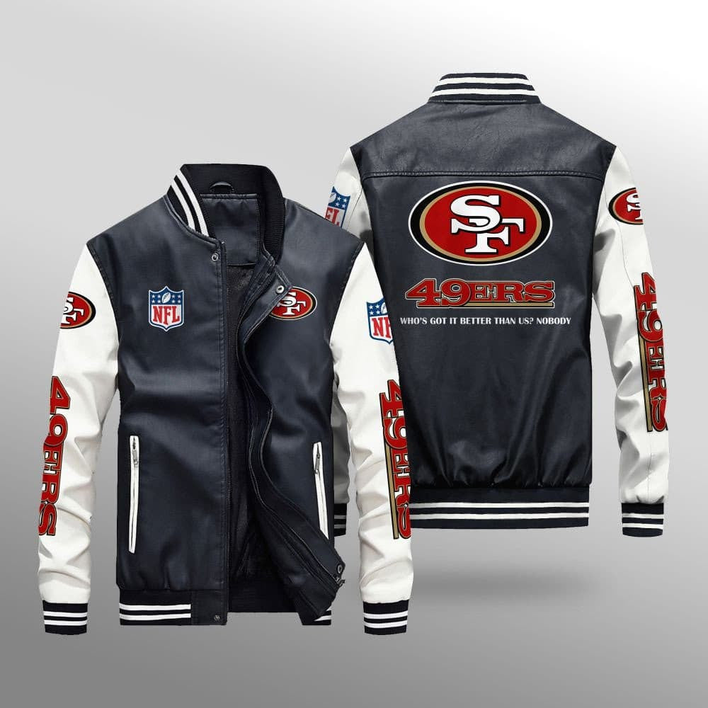 San Francisco 49ers Premium Fleece-Lined Leather Bomber Jacket BG36