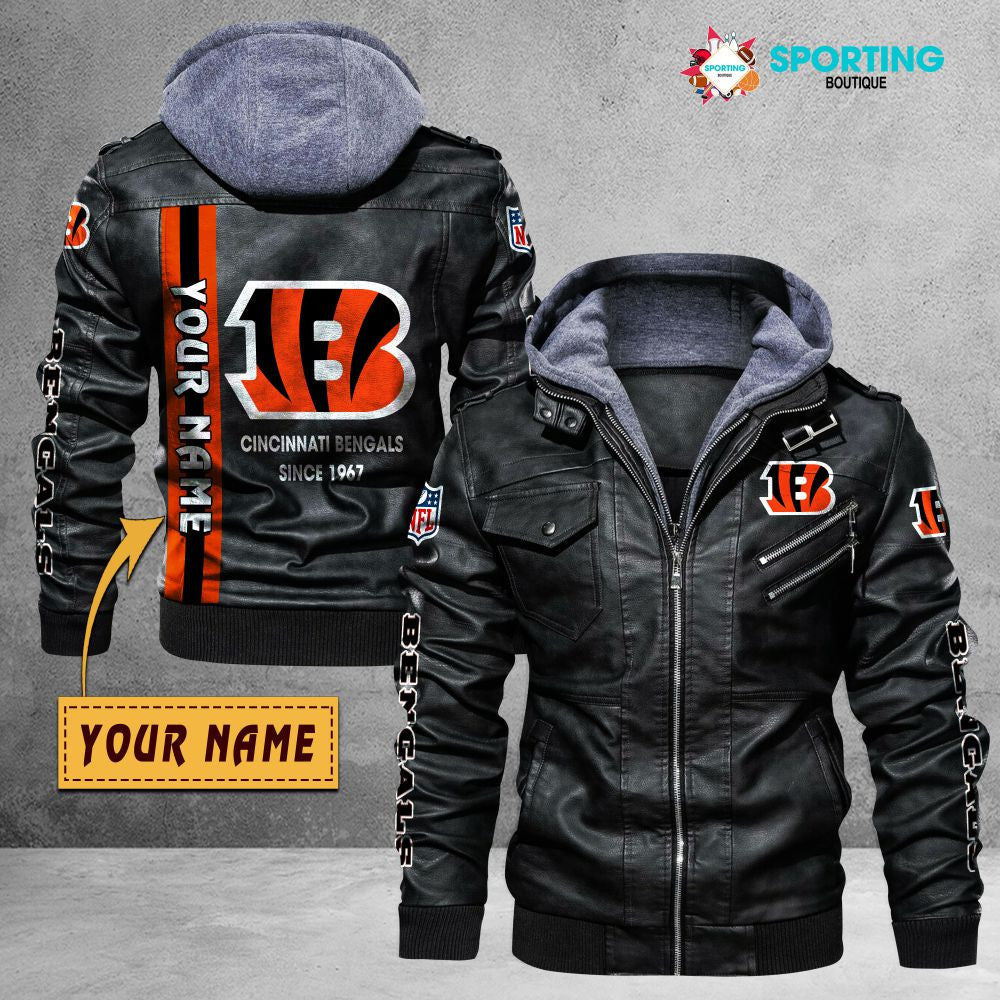 Cincinnati Bengals VITC9016 – Premium & Ultra-Thick Leather Jacket with Fleece Hood