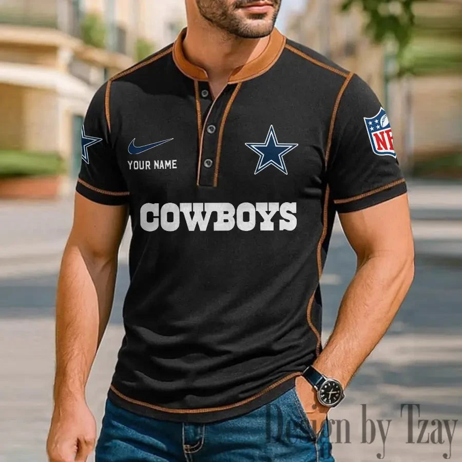 Dallas Cowboys Men's Button Neck T-Shirt Short Sleeve Casual New Design 2026 SPTBNT041