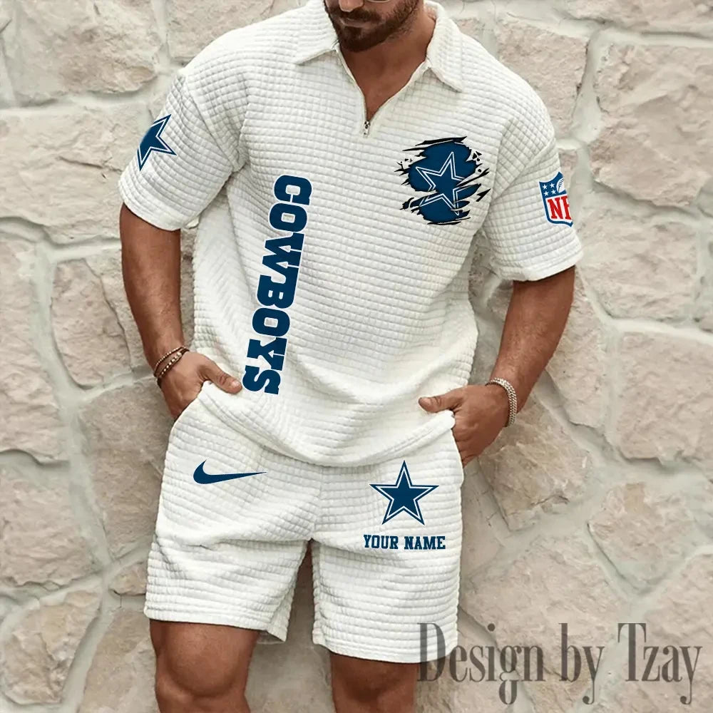 Dallas Cowboys Men’s Waffle Pattern Half Zipper Shirt And Short BSPTWHZSS168