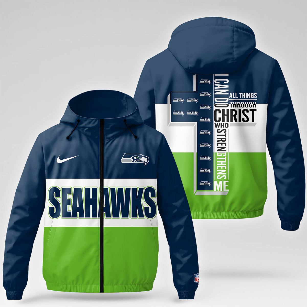 Seattle Seahawks | Premium NFL Strength Through Christ Windbreaker Jacket NTH1307