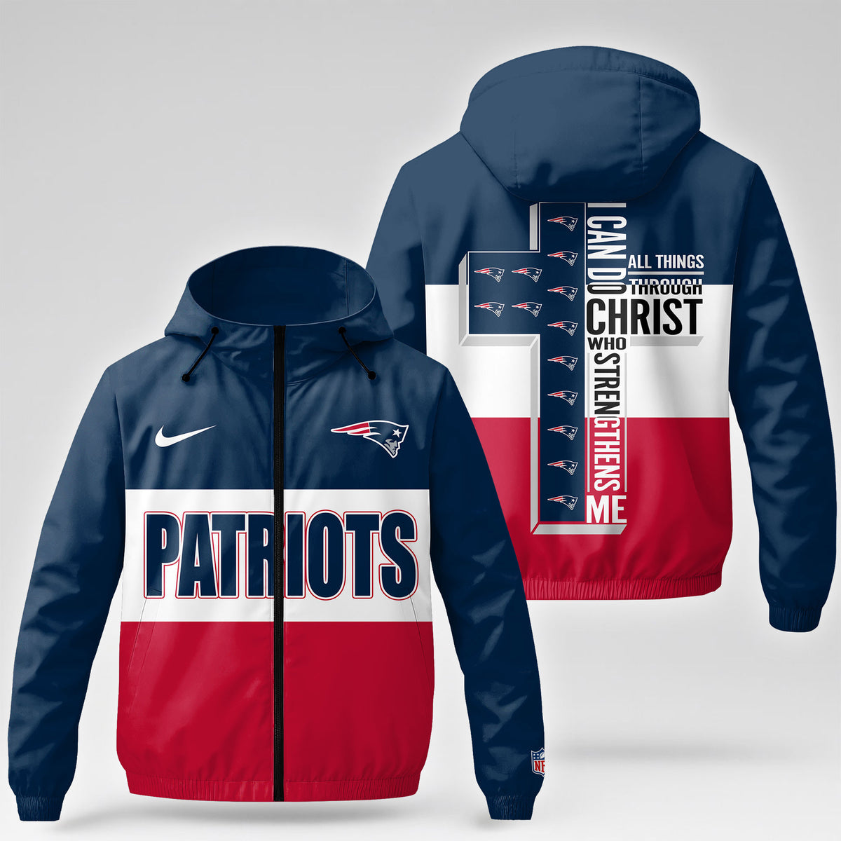 New England Patriots | Premium NFL Strength Through Christ Windbreaker Jacket NTH1306