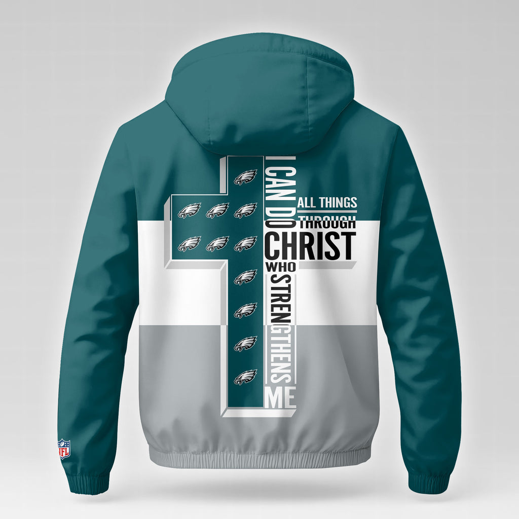 Philadelphia Eagles | Premium NFL Strength Through Christ Windbreaker Jacket NTH1301