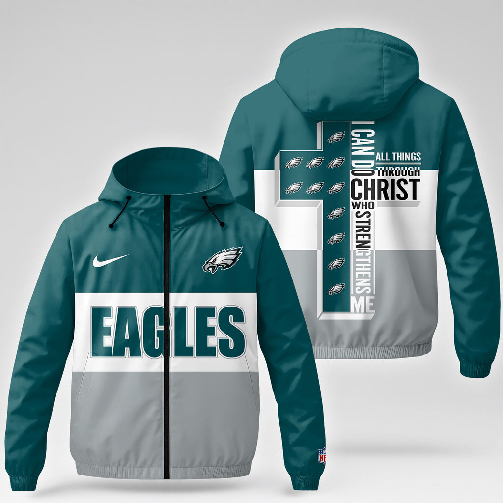 Philadelphia Eagles | Premium NFL Strength Through Christ Windbreaker Jacket NTH1301