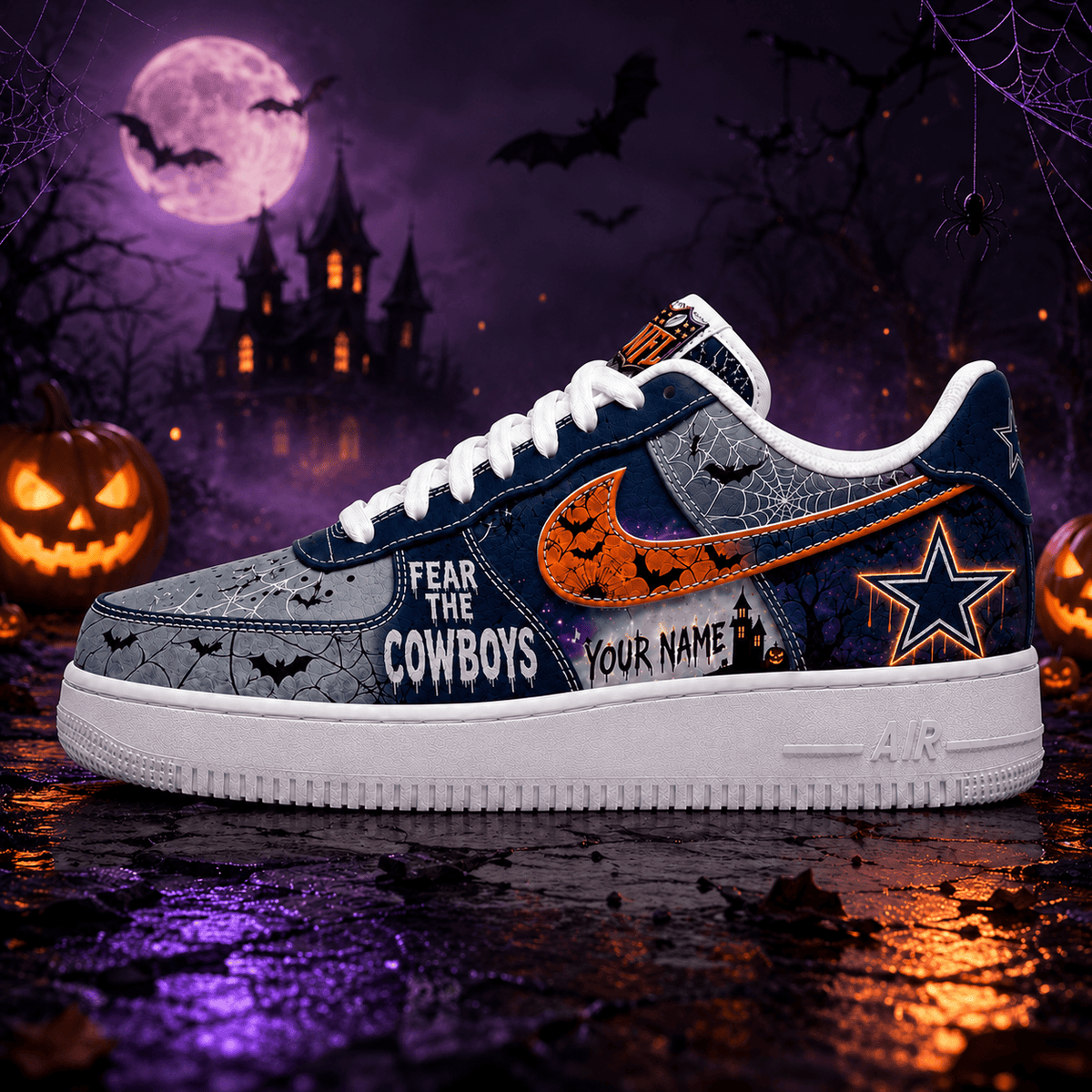 Dallas Cowboys | Premium NFL Fear The Team Halloween AF1 Sneakers - VA32192