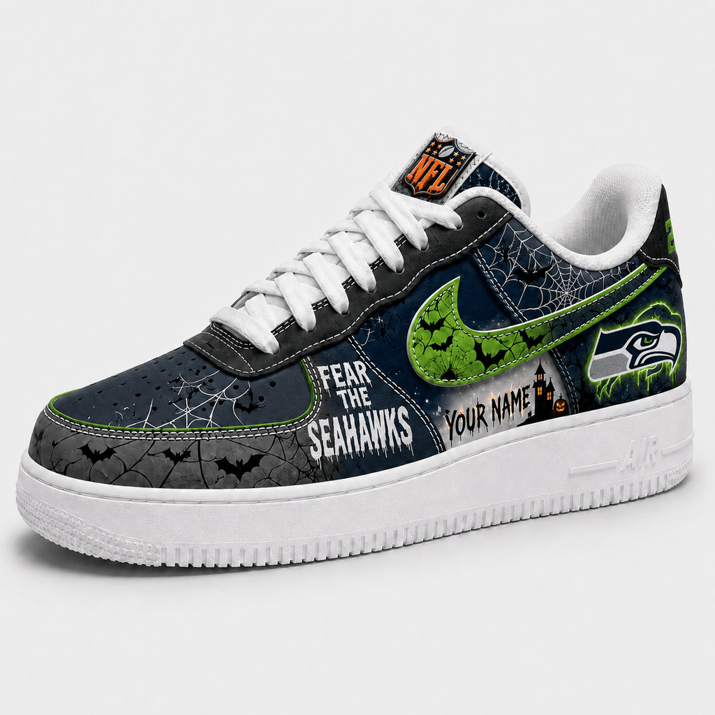Seattle Seahawks | Premium NFL Fear The Team Halloween AF1 Sneakers - VA32168