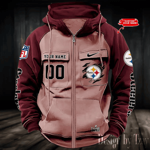 9SMCZVHD059-Pittsburgh Steelers Zip-Vintage Hoodies