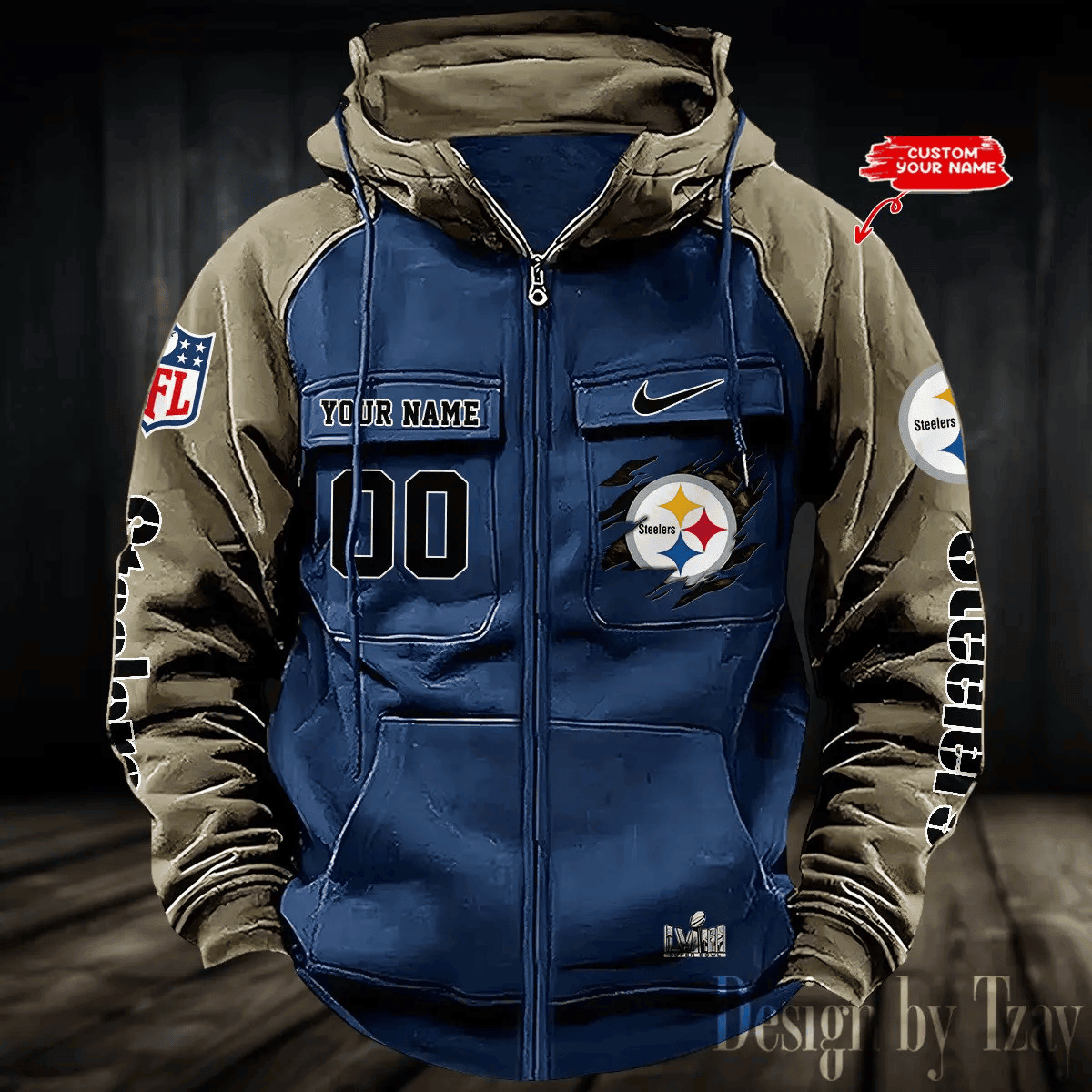 9SMCZVHD059-Pittsburgh Steelers Zip-Vintage Hoodies