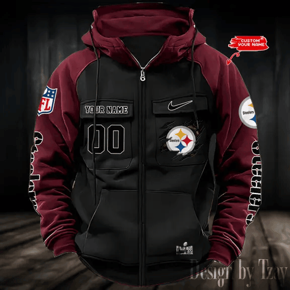 9SMCZVHD059-Pittsburgh Steelers Zip-Vintage Hoodies