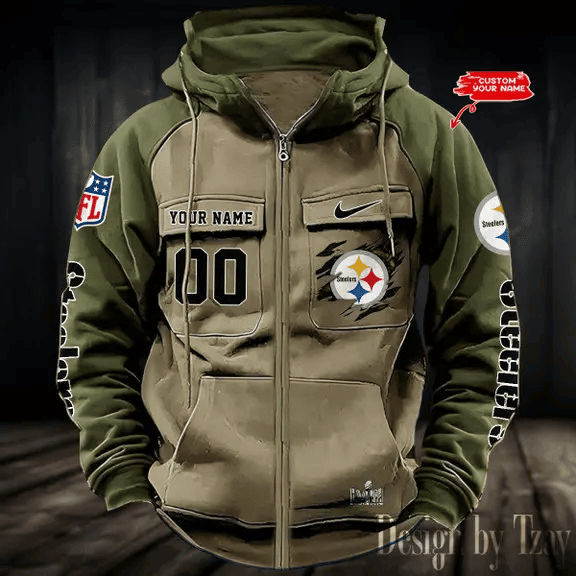9SMCZVHD059-Pittsburgh Steelers Zip-Vintage Hoodies