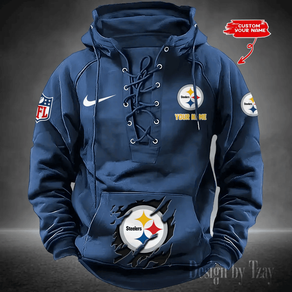 SPTS9HLUH027-Pittsburgh Steelers Men's Hooded Lace-up Hoodie