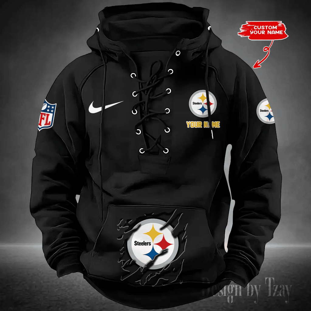 SPTS9HLUH027-Pittsburgh Steelers Men's Hooded Lace-up Hoodie