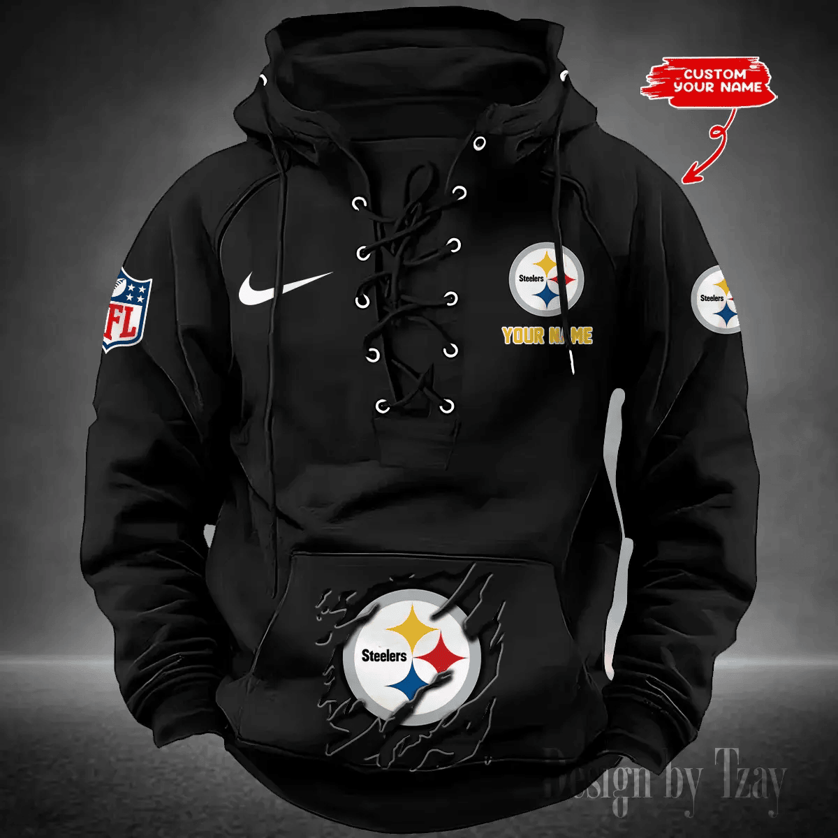 SPTS9HLUH027-Pittsburgh Steelers Men's Hooded Lace-up Hoodie