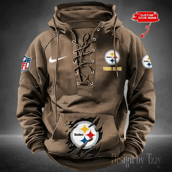SPTS9HLUH027-Pittsburgh Steelers Men's Hooded Lace-up Hoodie