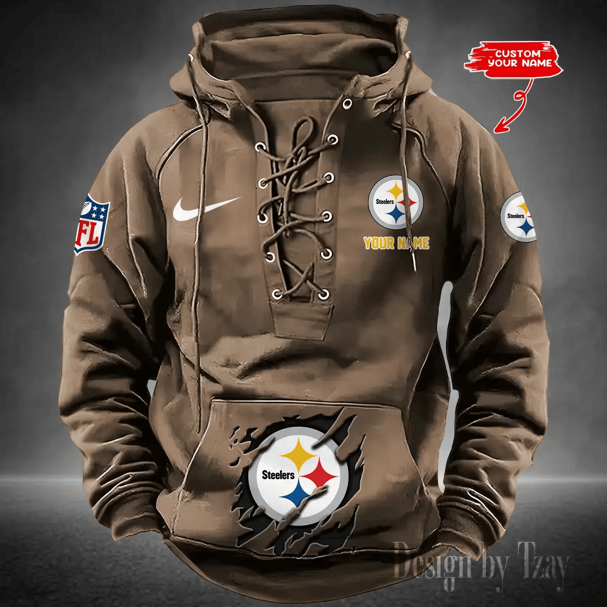 SPTS9HLUH027-Pittsburgh Steelers Men's Hooded Lace-up Hoodie