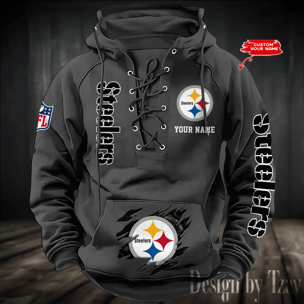 SPTS9HLUH123-Pittsburgh Steelers Men's Hooded Lace-up Hoodie