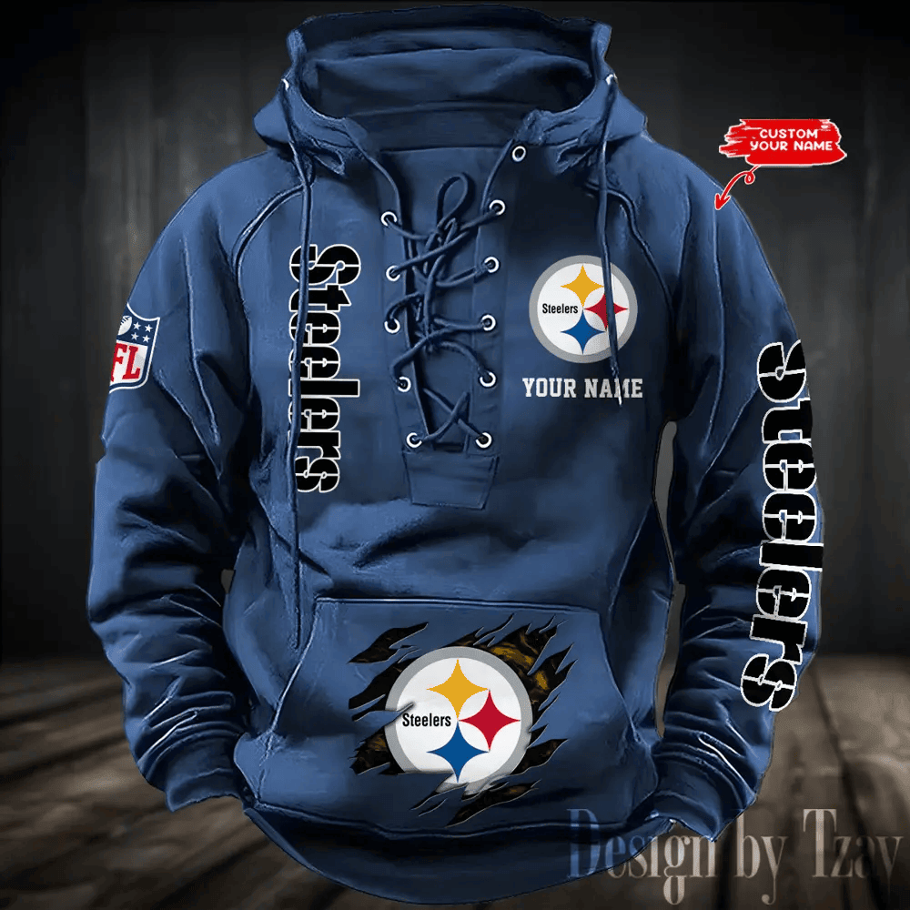 SPTS9HLUH123-Pittsburgh Steelers Men's Hooded Lace-up Hoodie