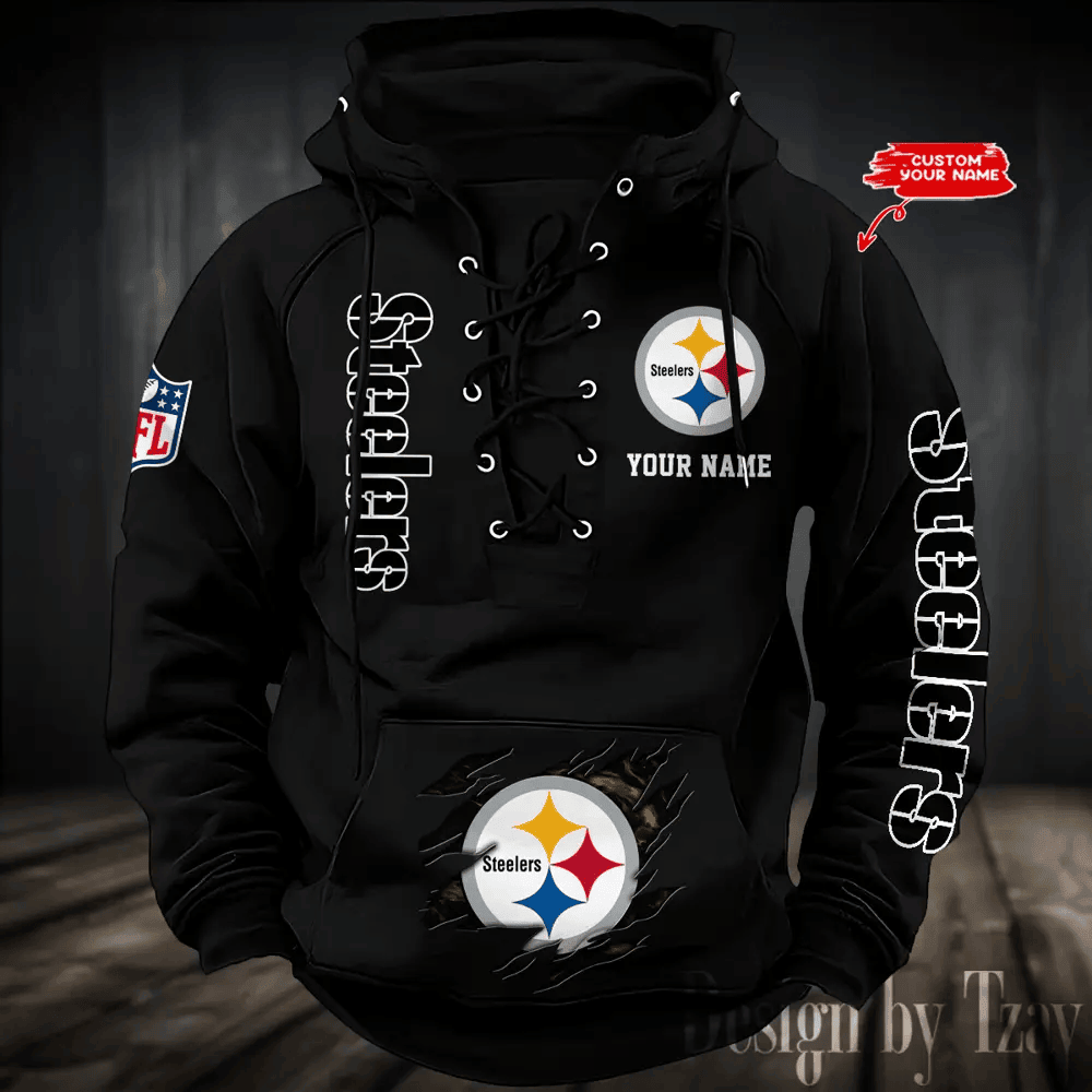 SPTS9HLUH123-Pittsburgh Steelers Men's Hooded Lace-up Hoodie