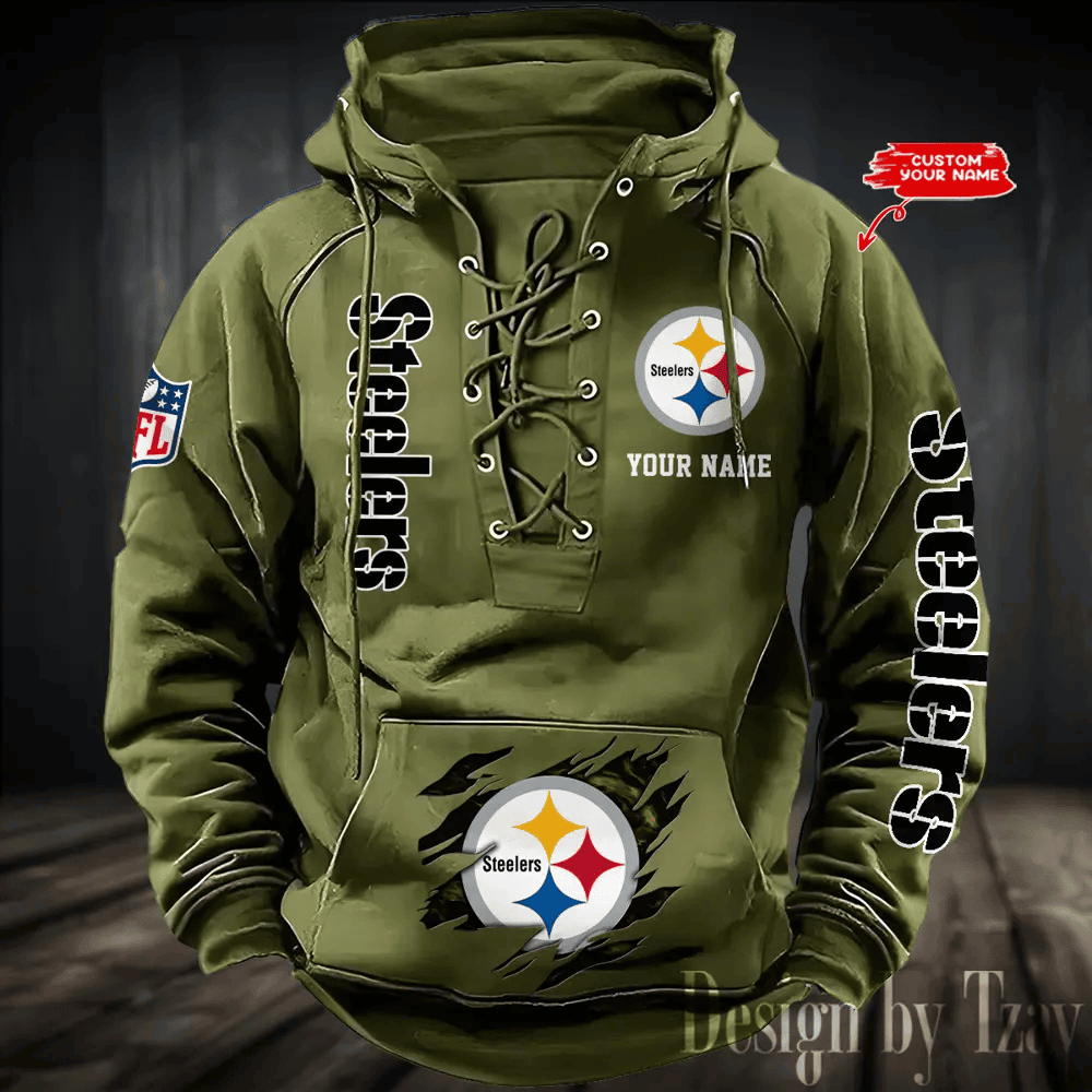 SPTS9HLUH123-Pittsburgh Steelers Men's Hooded Lace-up Hoodie