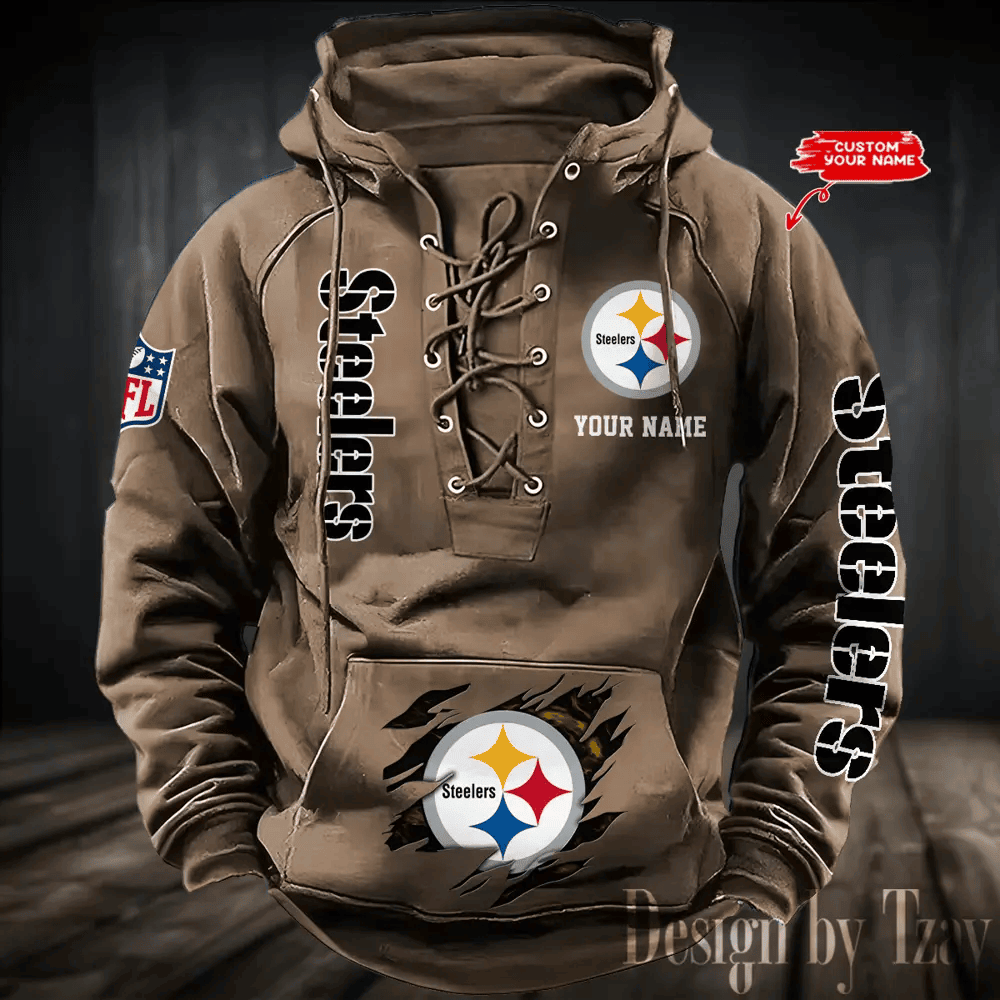 SPTS9HLUH123-Pittsburgh Steelers Men's Hooded Lace-up Hoodie