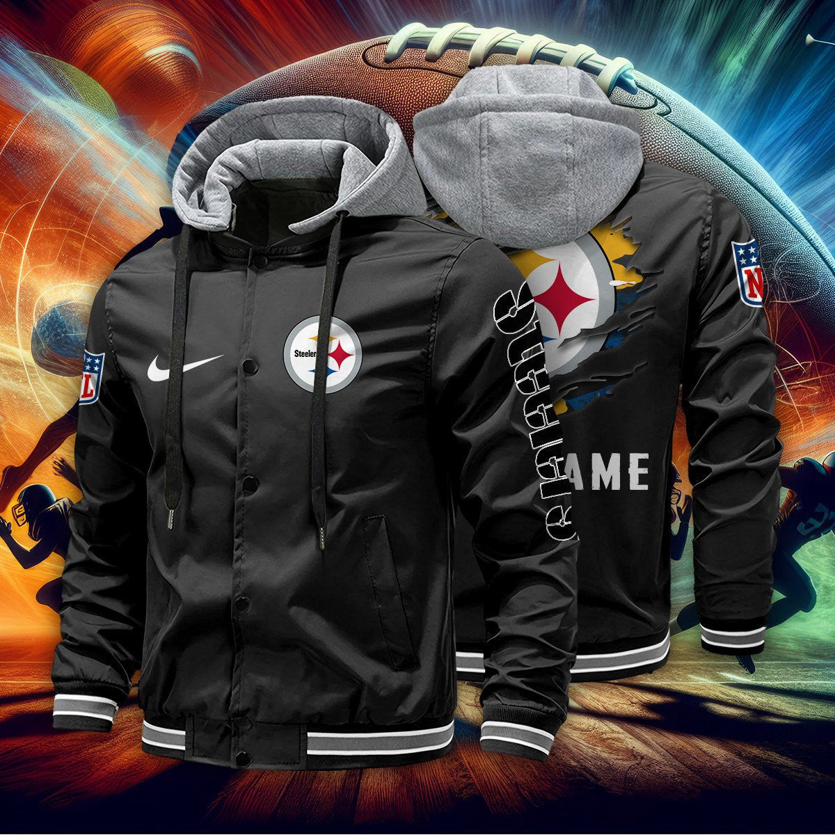 Pittsburgh Steelers Baseball Jacket With Detachable Hood AZBJDH015