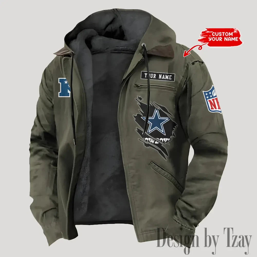 Dallas Cowboys Men's Casual Padded Jacket Hooded Trending 2026 SPTPJH138