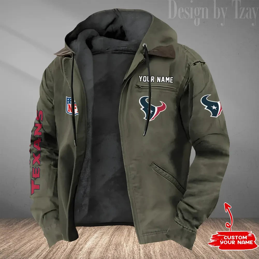 Houston Texans Men's Casual Padded Jacket Hooded Trending 2026 SPTPJH078