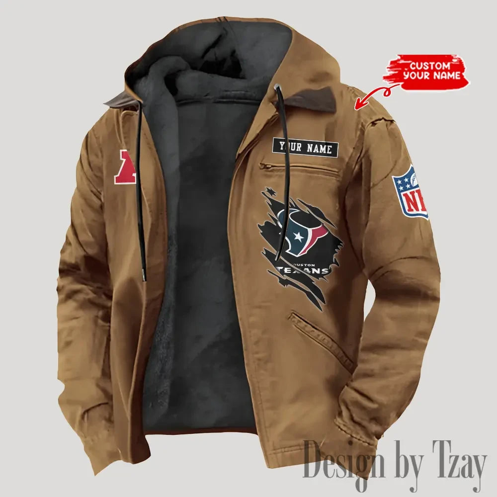 Houston Texans Men's Casual Padded Jacket Hooded Trending 2026 SPTPJH142