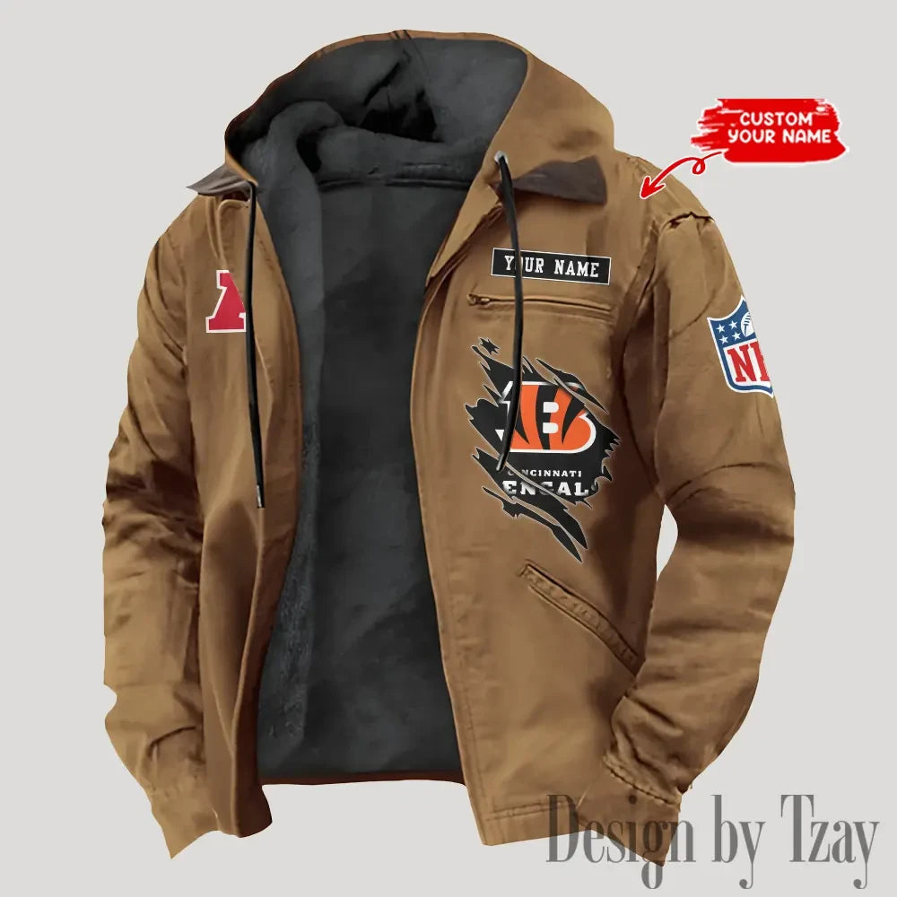 Cincinnati Bengals Men's Casual Padded Jacket Hooded Trending 2026 SPTPJH136