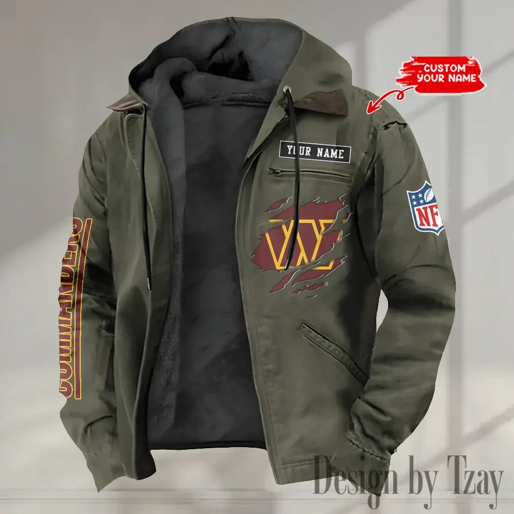 Washington Commanders Men's Casual Padded Jacket Hooded trending 2026 SPTPJH019