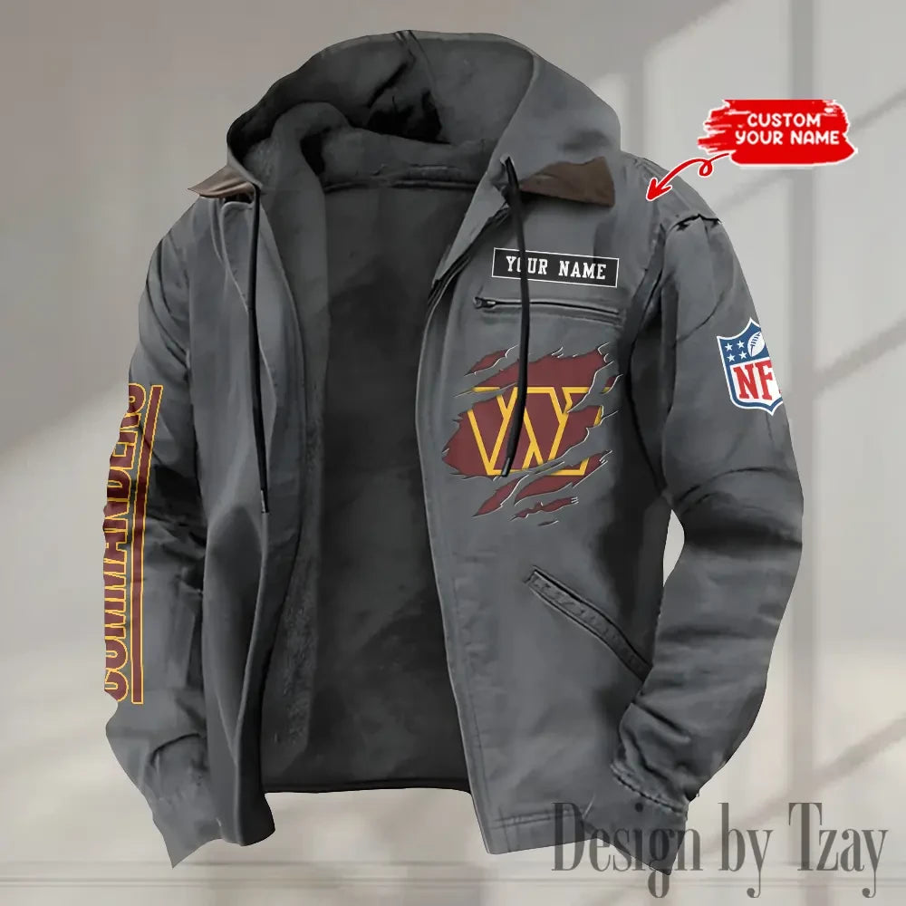 Washington Commanders Men's Casual Padded Jacket Hooded trending 2026 SPTPJH019