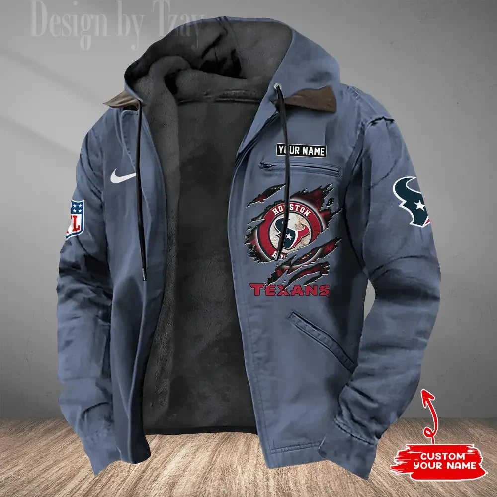 Houston Texans Men's Casual Padded Jacket Hooded Trending 2026 SPTPJH174