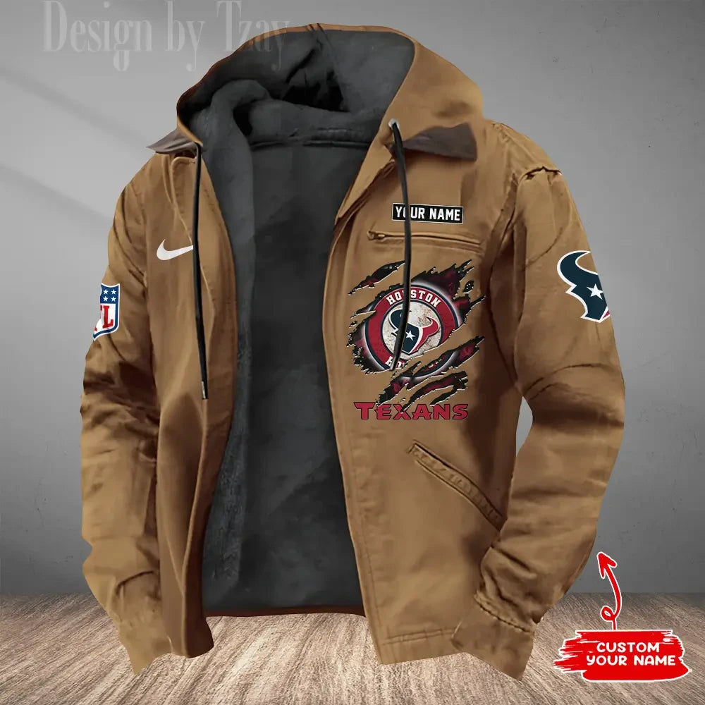 Houston Texans Men's Casual Padded Jacket Hooded Trending 2026 SPTPJH174