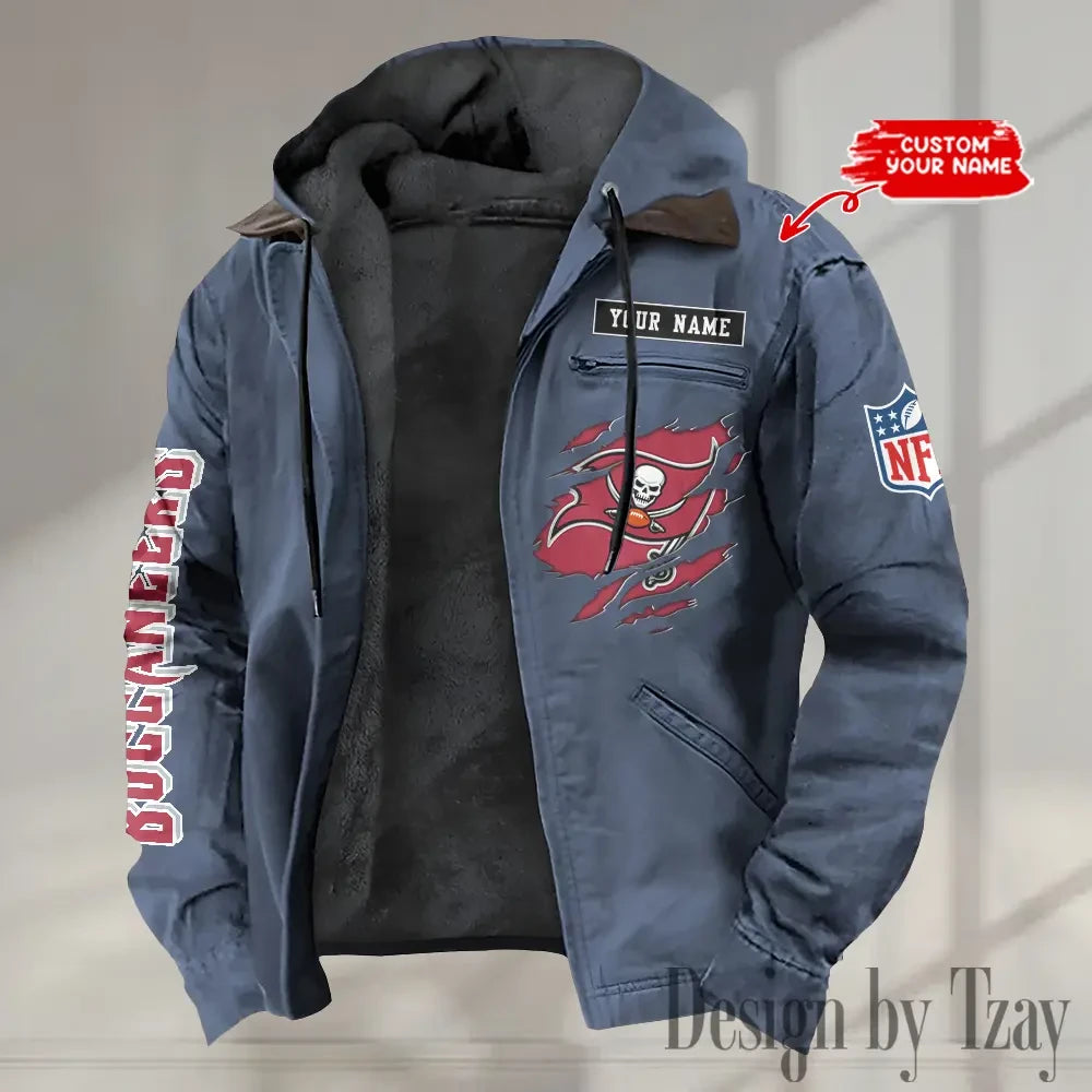 Tampa Bay Buccaneers Men's Casual Padded Jacket Hooded trending 2026 SPTPJH017
