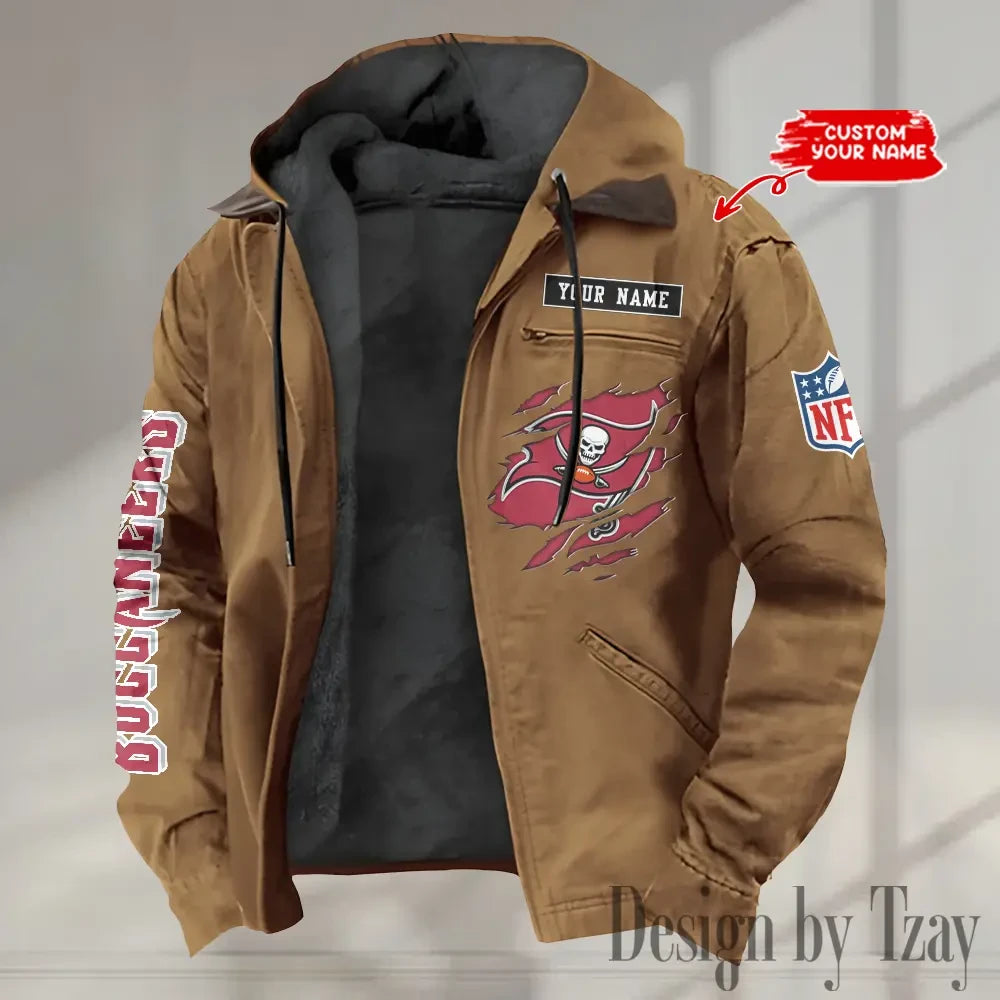 Tampa Bay Buccaneers Men's Casual Padded Jacket Hooded trending 2026 SPTPJH017