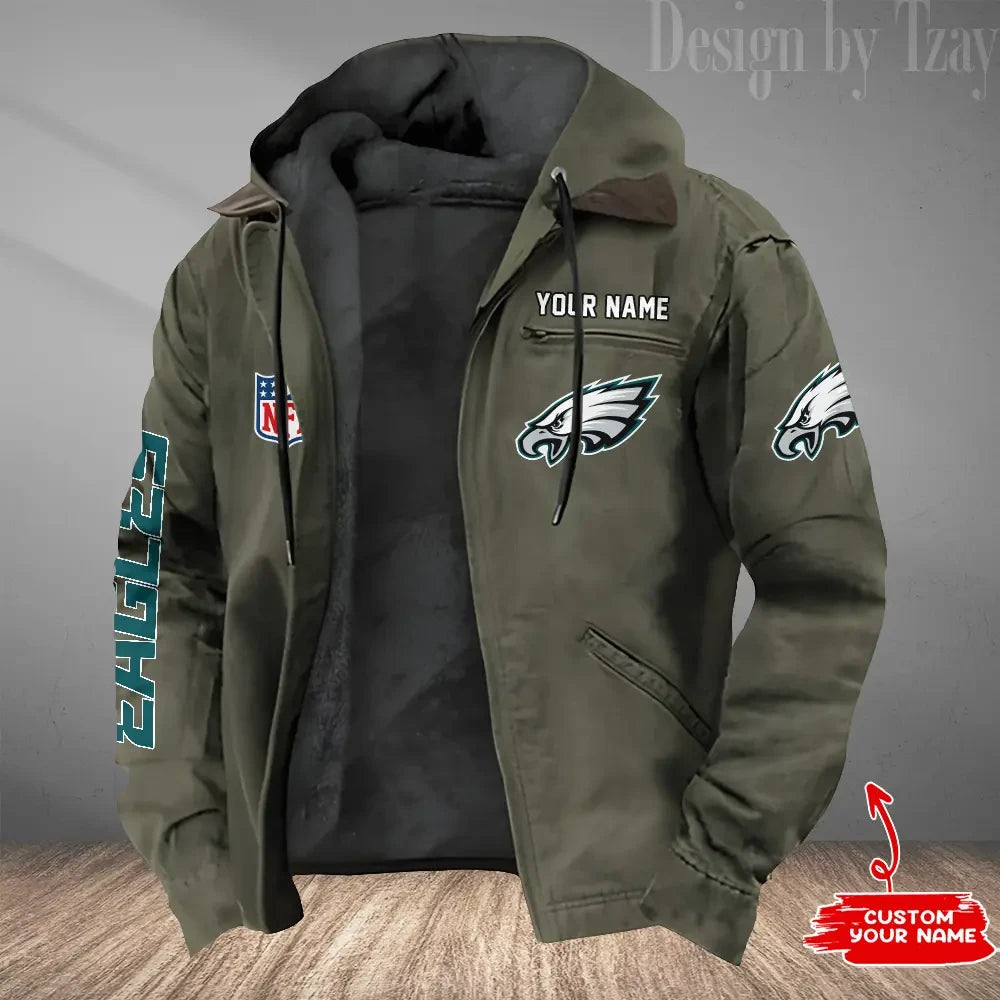 Philadelphia Eagles Men's Casual Padded Jacket Hooded Trending 2026 SPTPJH091