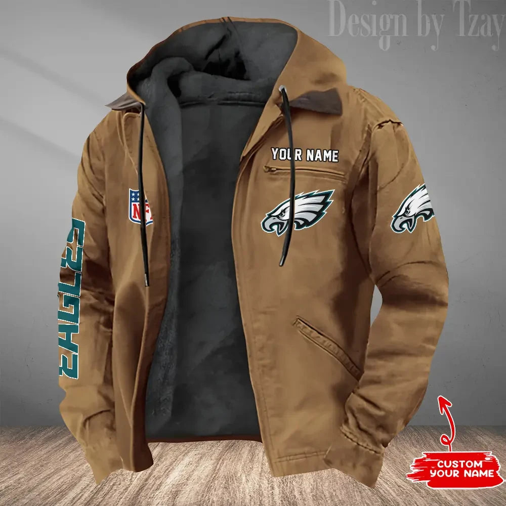 Philadelphia Eagles Men's Casual Padded Jacket Hooded Trending 2026 SPTPJH091