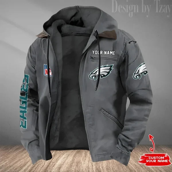 Philadelphia Eagles Men's Casual Padded Jacket Hooded Trending 2026 SPTPJH091
