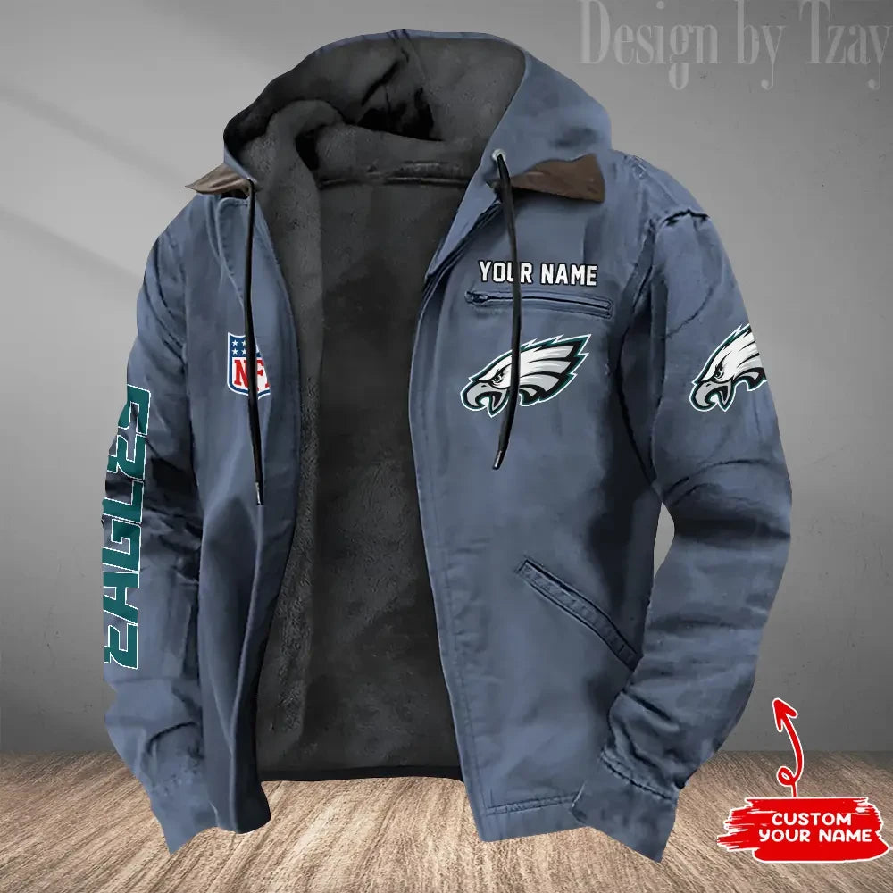 Philadelphia Eagles Men's Casual Padded Jacket Hooded Trending 2026 SPTPJH091