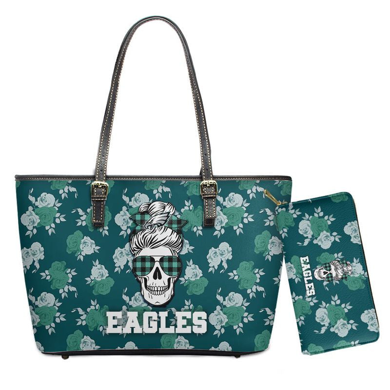 Philadelphia Eagles Skull Pattern Limited Edition Tote Bag and Wallet NLA016124