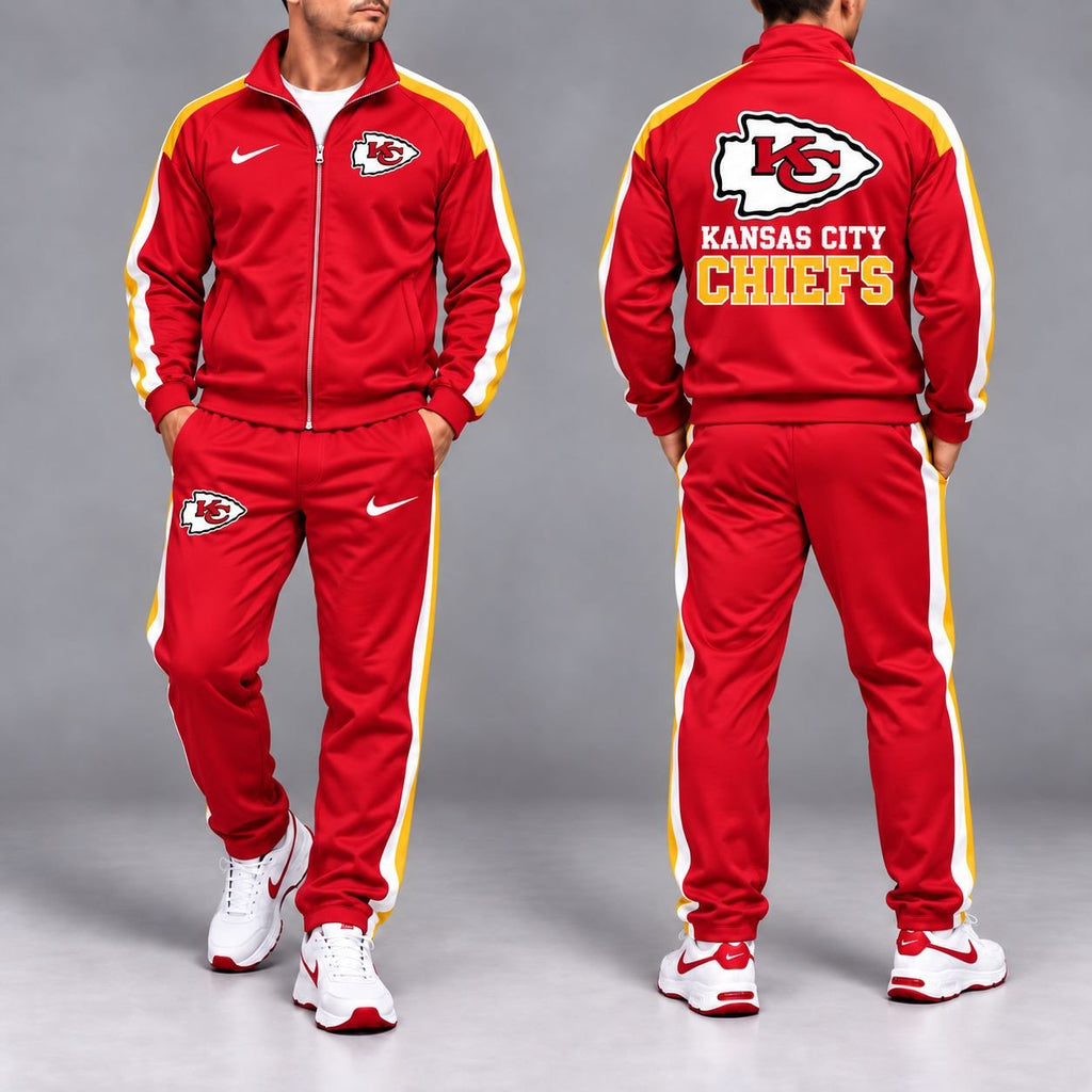 Kansas City Chiefs | Premium NFL Team Striped Full-Zip Track Jacket & Jogger Pants Set NY MGSVT56