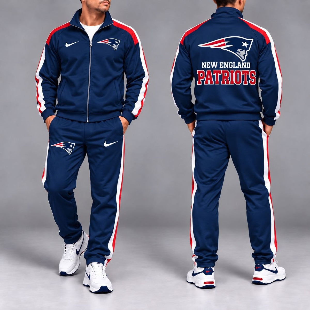 New England Patriots | Premium NFL Team Striped Full-Zip Track Jacket & Jogger Pants Set NY MGSVT53