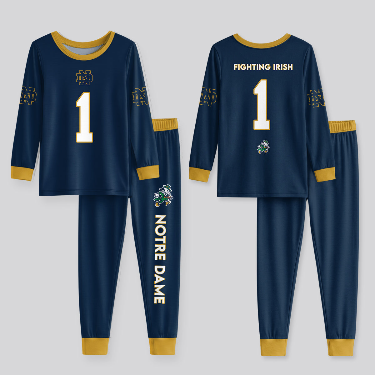 Notre Dame F.I Football!! Inspired Bamboo Two Piece Long Sleeve Pajama Set