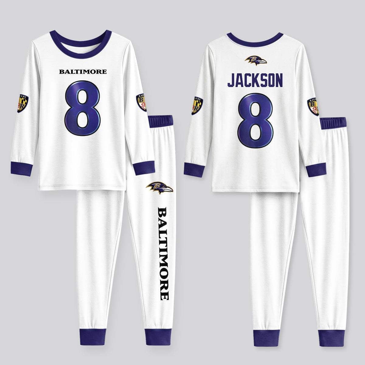 Baltimore RV Football LJ 8! Inspired Bamboo Two Piece Long Sleeve Pajama Set