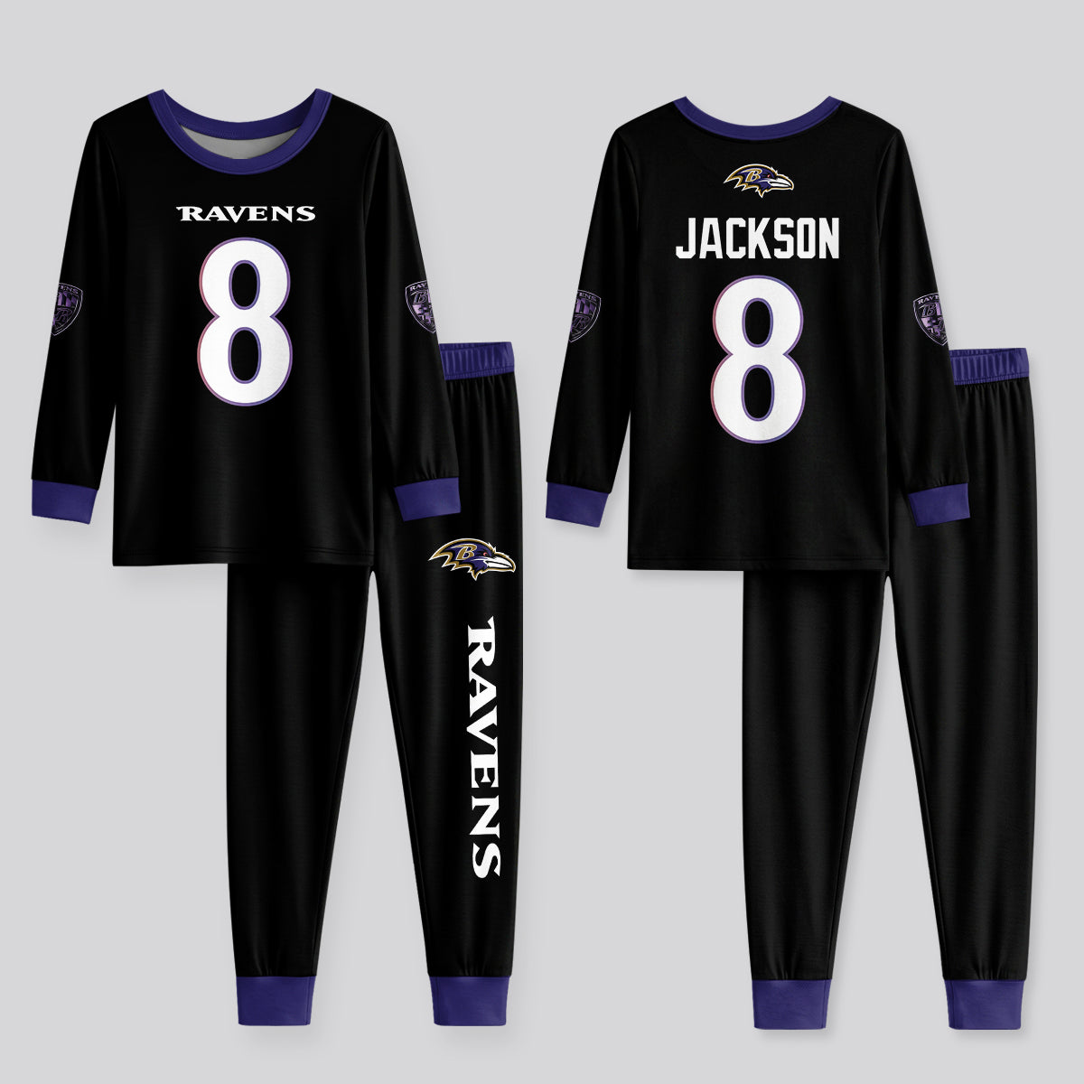 Baltimore RV Football LJ 8! Inspired Bamboo Two Piece Long Sleeve Pajama Set