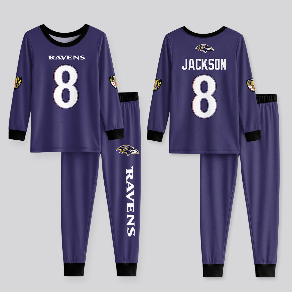 Baltimore RV Football LJ 8! Inspired Bamboo Two Piece Long Sleeve Pajama Set