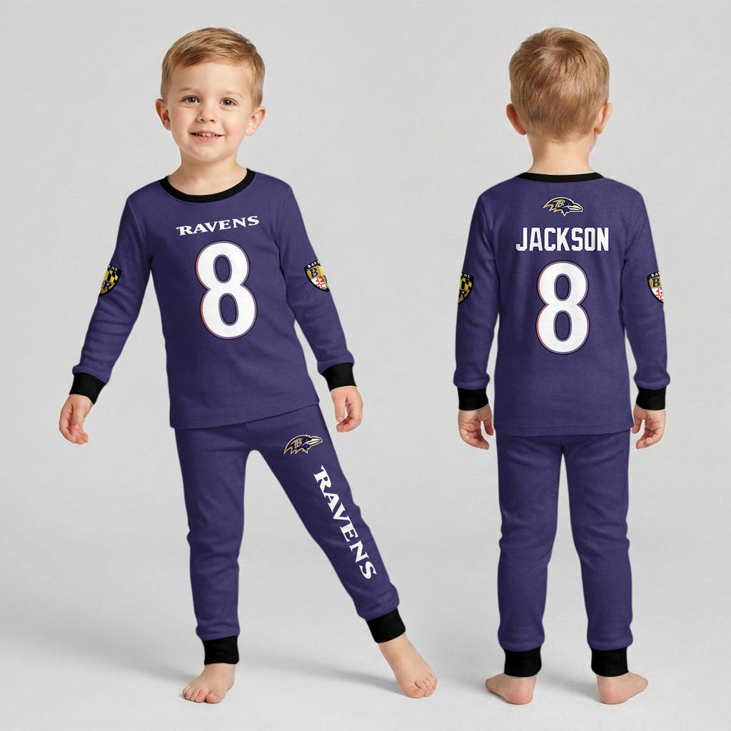 Baltimore RV Football LJ 8! Inspired Bamboo Two Piece Long Sleeve Pajama Set